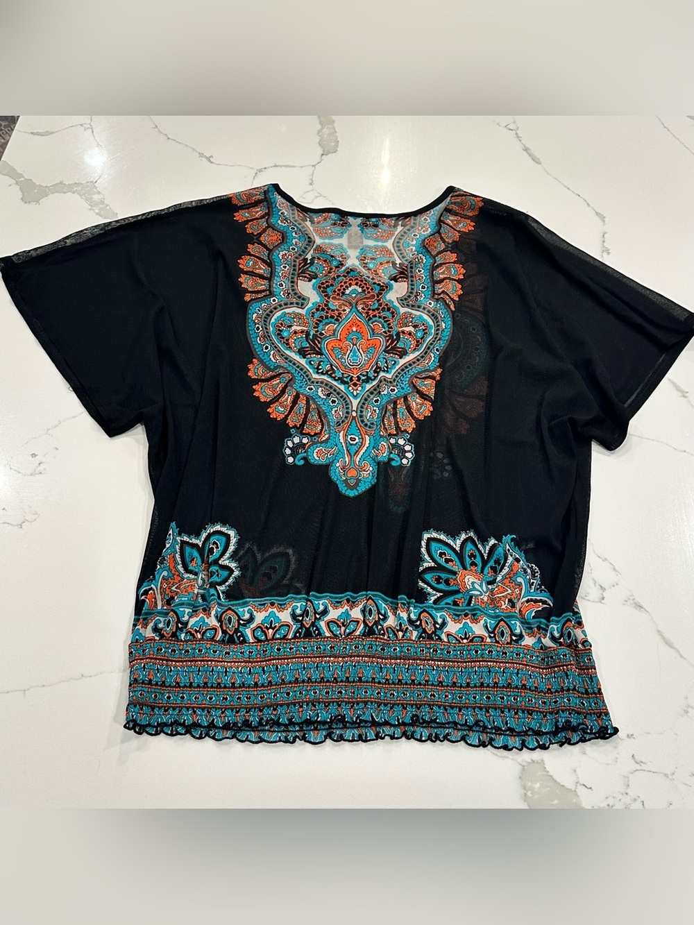 INC International Concepts Black Tunic Top with Turquoise & Orange Embroidery - Picture 6 of 10
